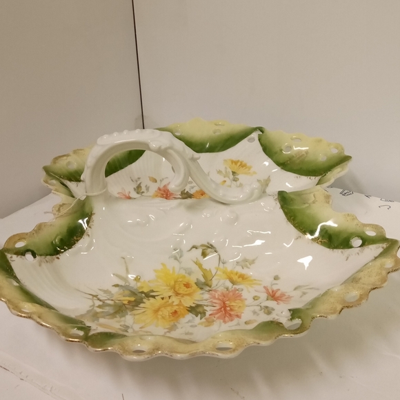 C T Carl Tielsch Double Sided Handle Lobster Bowl Ceramic Floral Rare Unique - Picture 4 of 6